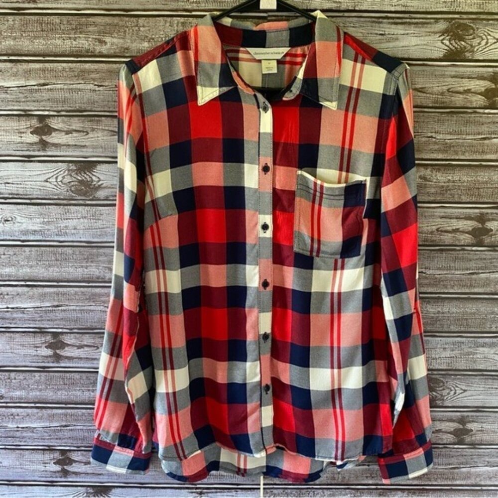 Christopher & Banks Women's Plaid Long-Sleeved Button-Down‎ Shirt Size M
